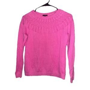 Talbots Petite Pink Sweater Cable Knit Yoke Crewneck Size S Soft Cotton Blend